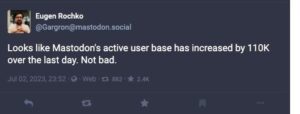 La base d'utilisateurs actifs de Mastodon, rival de Twitter, augmente de plus de 100 XNUMX