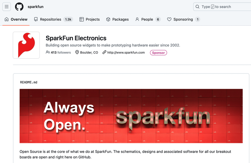 Screenshot of Sparkfun GitHub repository