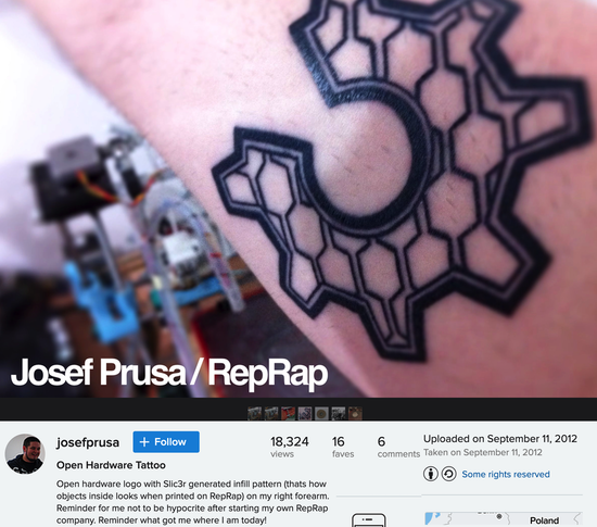 Tattoo of an open circle with gears modeled after a 3D print