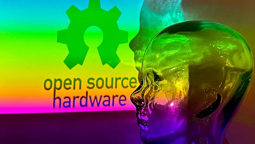 Glass head with an open hardware logo