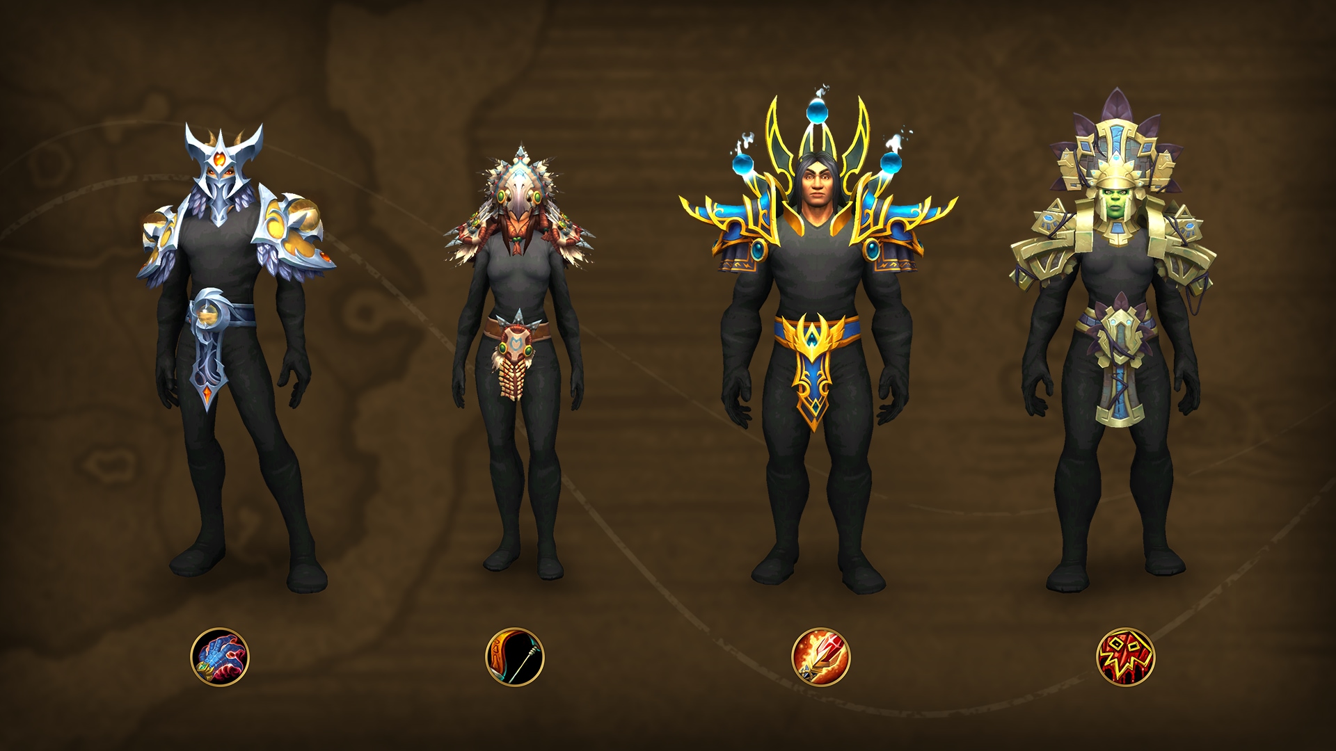 From left to right: Evoker, Hunter, Mage, Shaman