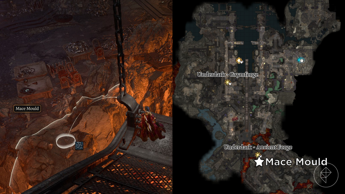 Lokalizacja buławy na mapie Grymforge w grze Baldur's Gate 3