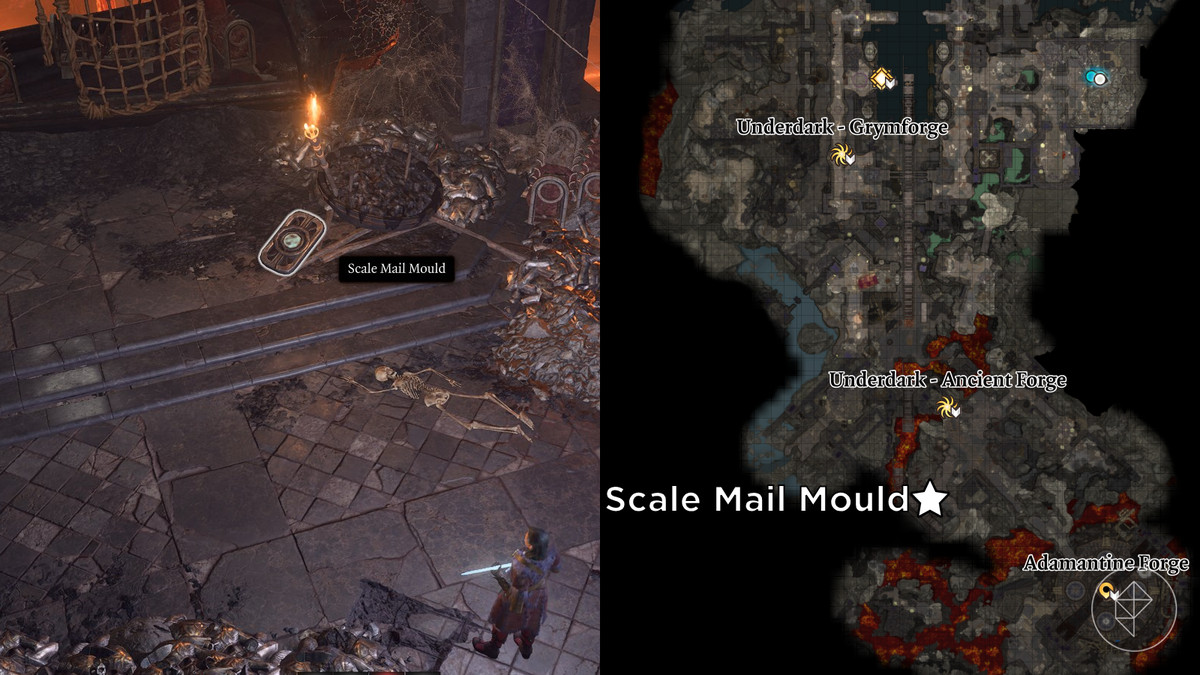 Emplacement du moule à courrier à l'échelle indiqué sur la carte de Grymforge dans Baldur's Gate 3.