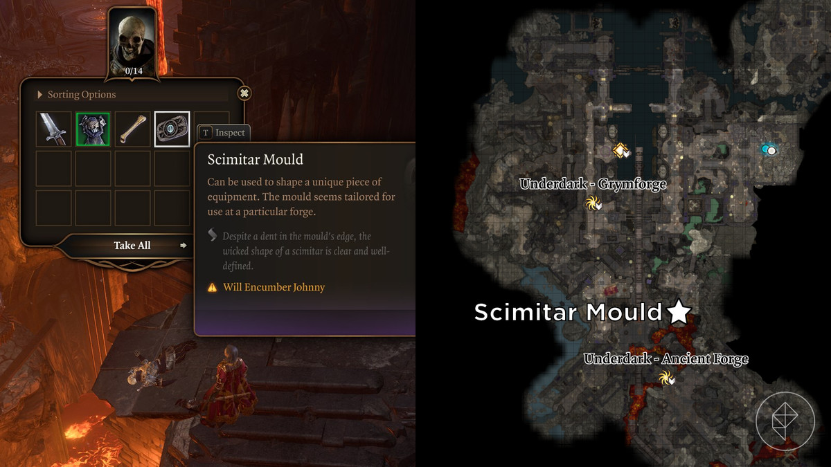 Scimitar-muggplassering på kartet over Grymforge i Baldur's Gate 3.