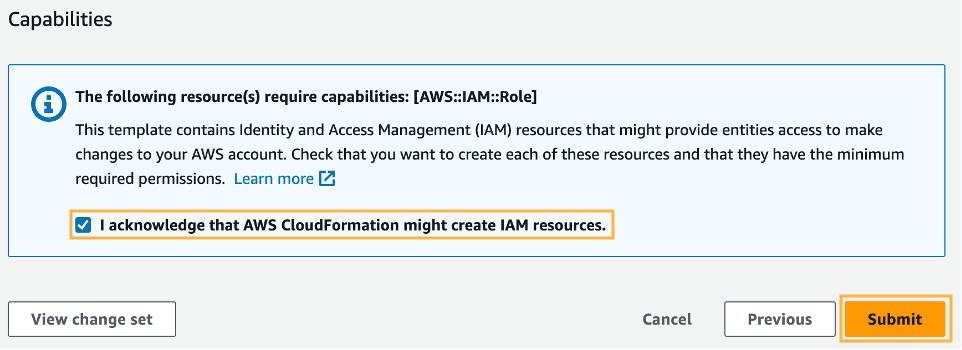 An image showing Amazon CloudFormation, with step 5-6 complete.