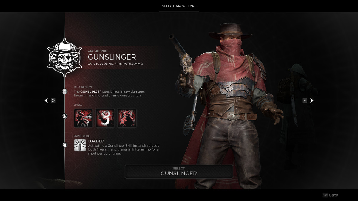 A look at the character selection screen for The Gunslinger in Remnant 2