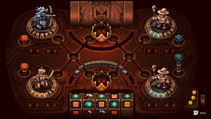 Screenshot from Sea Of Stars, showing a mechanical board game with miniature fighters.