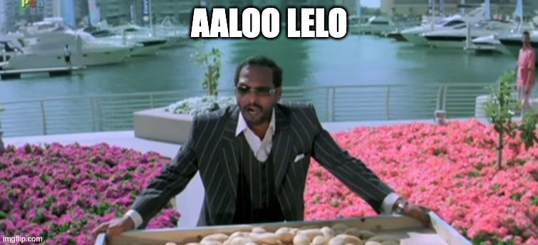 A meme with caption "Aloo Lelo"
