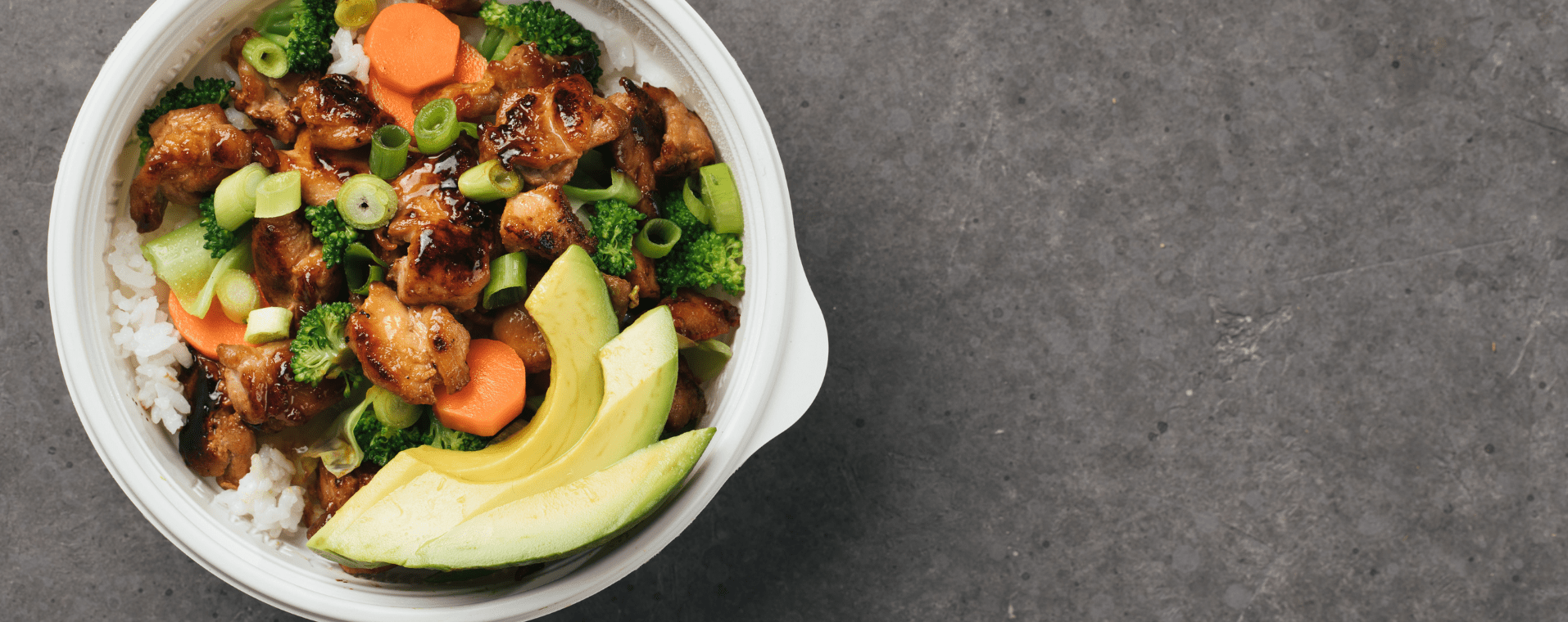 The Flame Broiler's rice bowl with chicken, vegetables and avocado 
