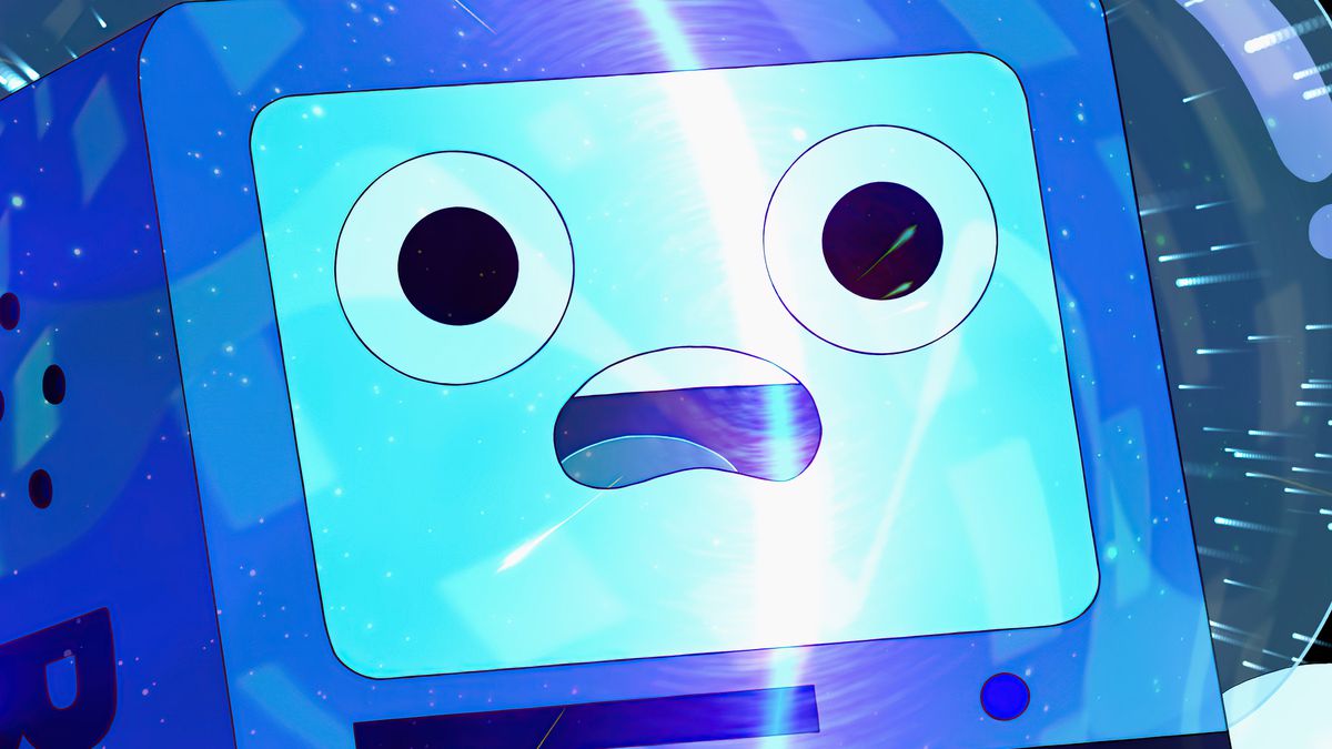 BMO looks shocked as the Galaxy reflects around on him and on his face