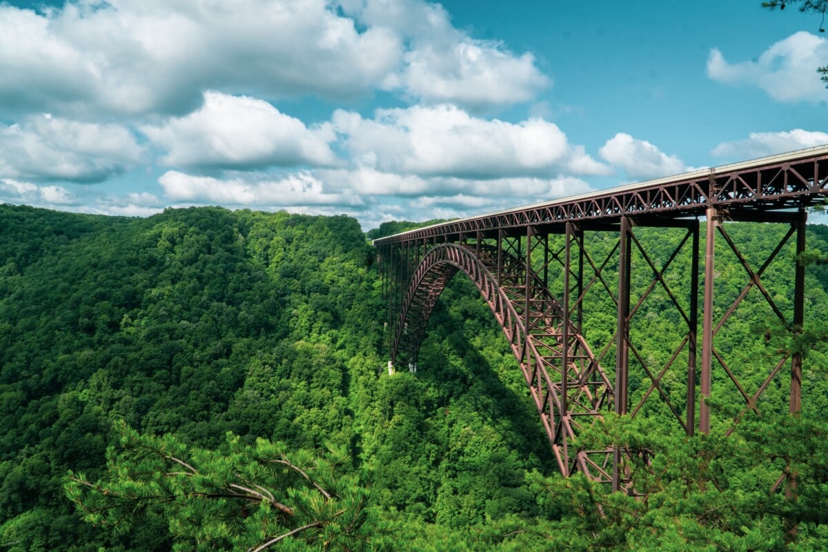 bridge over mountains and trees in West Virginia