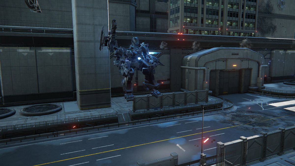 A mech fights V. I Freud while looking for loghunts in Armored Core 6.