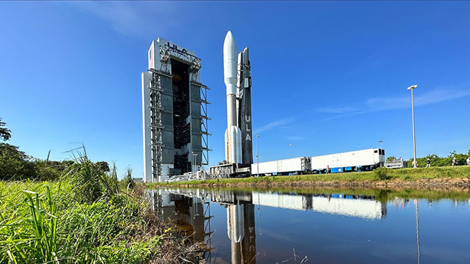 The Atlas 5 rolls out of the Vertical Integration Facility on Thursday, Sept. 8, 2023. Image: ULA.