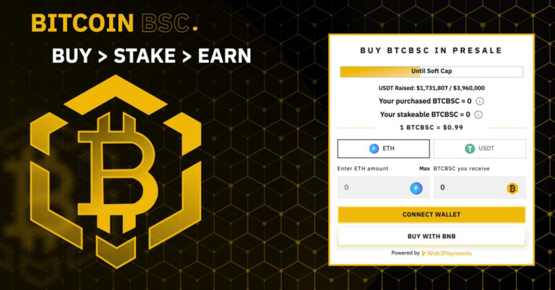 Bitcoin BSC Crypto ICO는 50일 만에 거의 2만 달러를 모금한 후 소프트 캡의 10%에 도달했습니다.