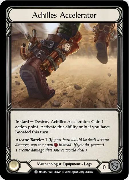 The Achilles Accelerator card can be destroyed to gain boost. It also has a shield ability.