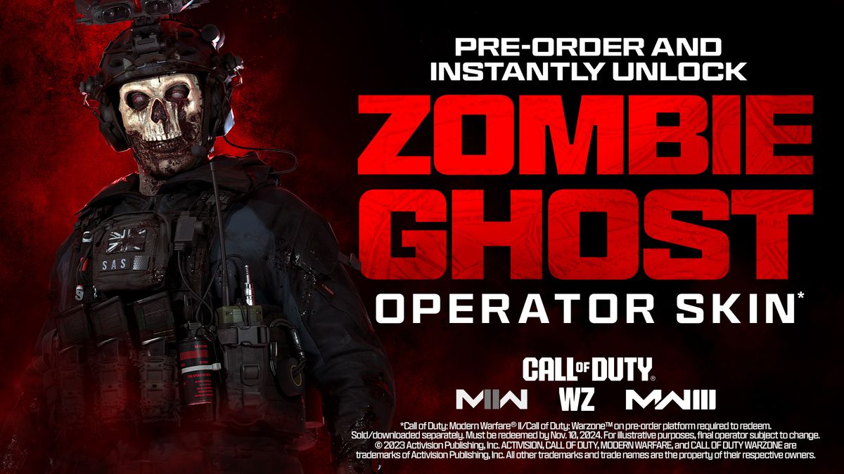 Artwork of the Zombie skin for the Simon “Ghost” Riley Operator for Call of Duty: Modern Warfare 2, Warfare 3, and Warzone