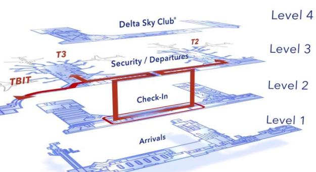 Чертежи плана Delta по модернизации, обновлению и соединению терминалов 2, 3 и международного терминала Тома Брэдли (терминал B) в Лос-Анджелесе.