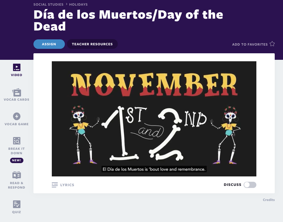 Okładka lekcji Flocabulary Dia de los Muertos / Dzień żywych trupów