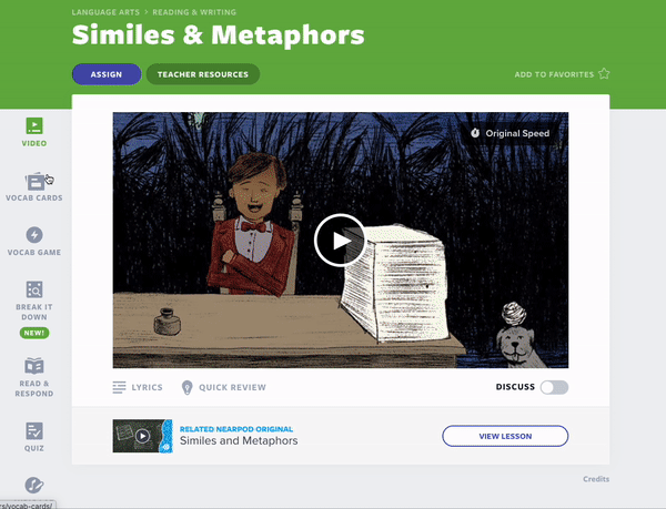 Similes & Metaphors Flocabulary video lesson sequence