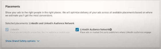 linkedin ad placement page
