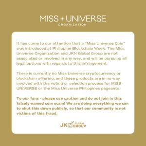 Miss Universe eitab seost hiljuti avalikustatud mündiprojektiga