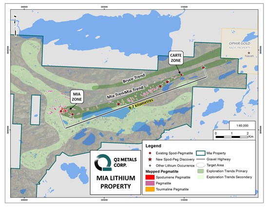 Q2 Metals Discovers New Spodumene Pegmatite Occurences and Extends the Mia Lithium Exploration Trend to 9.7 Kilometres