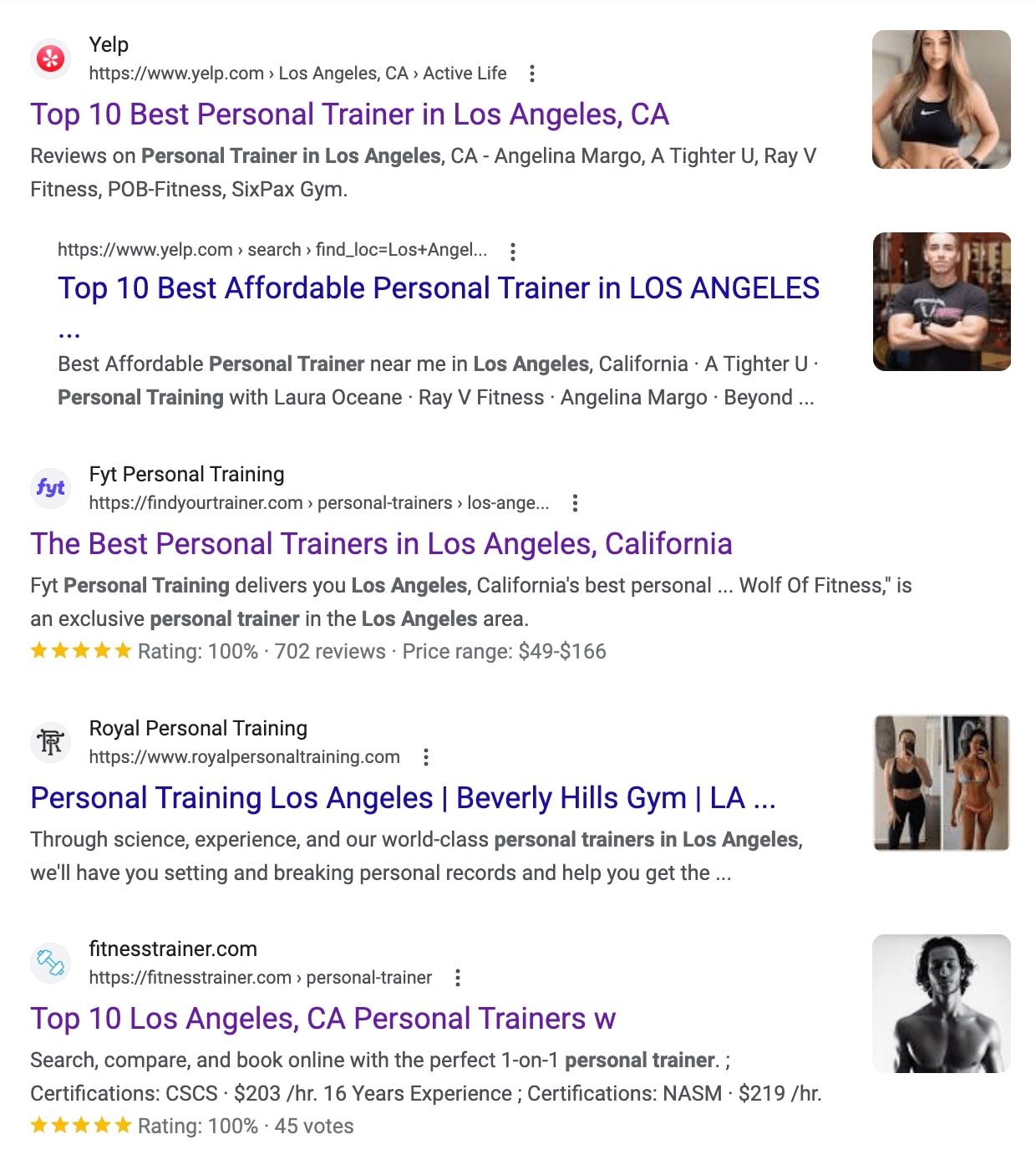 o que é tráfego de referência? principais resultados de pesquisa do Google para “personal trainer em Los Angeles”