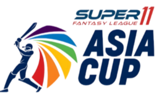 Asia Cup 2023 logo with a batter hitting a shot and 6 strips of colour in violet, blue, green, yellow, orange and red, in the back. 