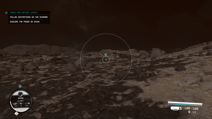 Et Starfield-skjermbilde som viser skannervisningen av en ekstremt brun planet.