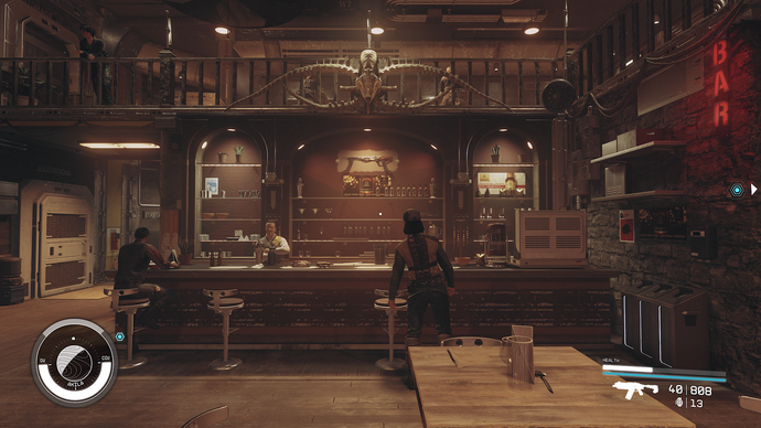 A view of the very country western bar in the Freestar Rangers faction HQ in Starfield