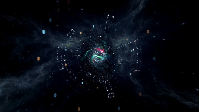 Starfield-skjermbilde av en av dine visjoner om farger og former i stjernene mens du plukker opp en artefakt.
