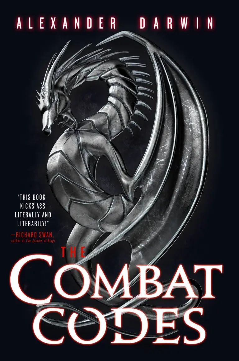 Cover image for Alexander Darwin’s The Combat Codes, which features a metallic dragon against a black background.