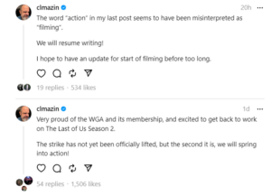The Last of Us showrunner deli novost o produkciji, saj se zdi, da se stavke WGA končajo