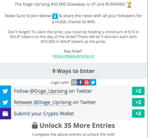 Doge Uprising ICO lance un cadeau de 50,000 XNUMX $ pour les investisseurs $ DUP – Comment participer