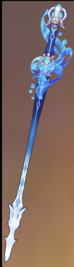 A screenshot of Genshin Impact Furina's signature weapon, Splendor of Tranquil Waters.