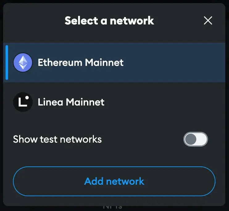 Select Ethereum Mainnet