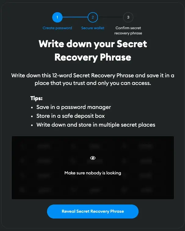 Reveal Secret Recovery Phrase and Copy It