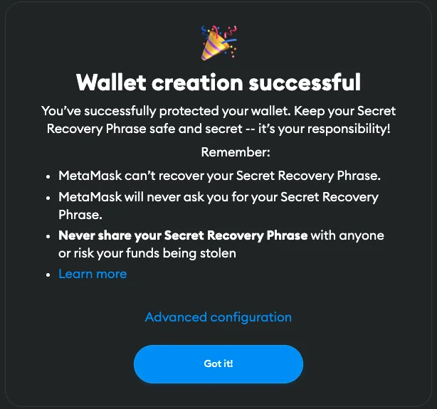 Your MetaMask Wallet is Set up