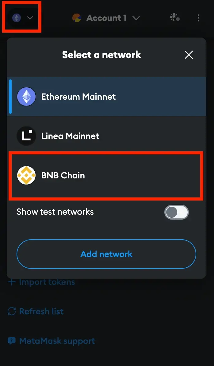 Step 1. Switch Blockchain by Changing Your Wallet Settings to the Binance Smart Chain (BNB Smart Chain)
