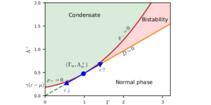 Etude sur le terrain moyen de la formation de condensats de quasiparticules 2D en présence de forte désintégration