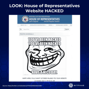 Filippinska representanthusets webbplats hackad