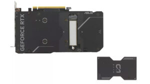Card đồ họa Asus RTX khéo léo này bao gồm khe cắm SSD M.2
