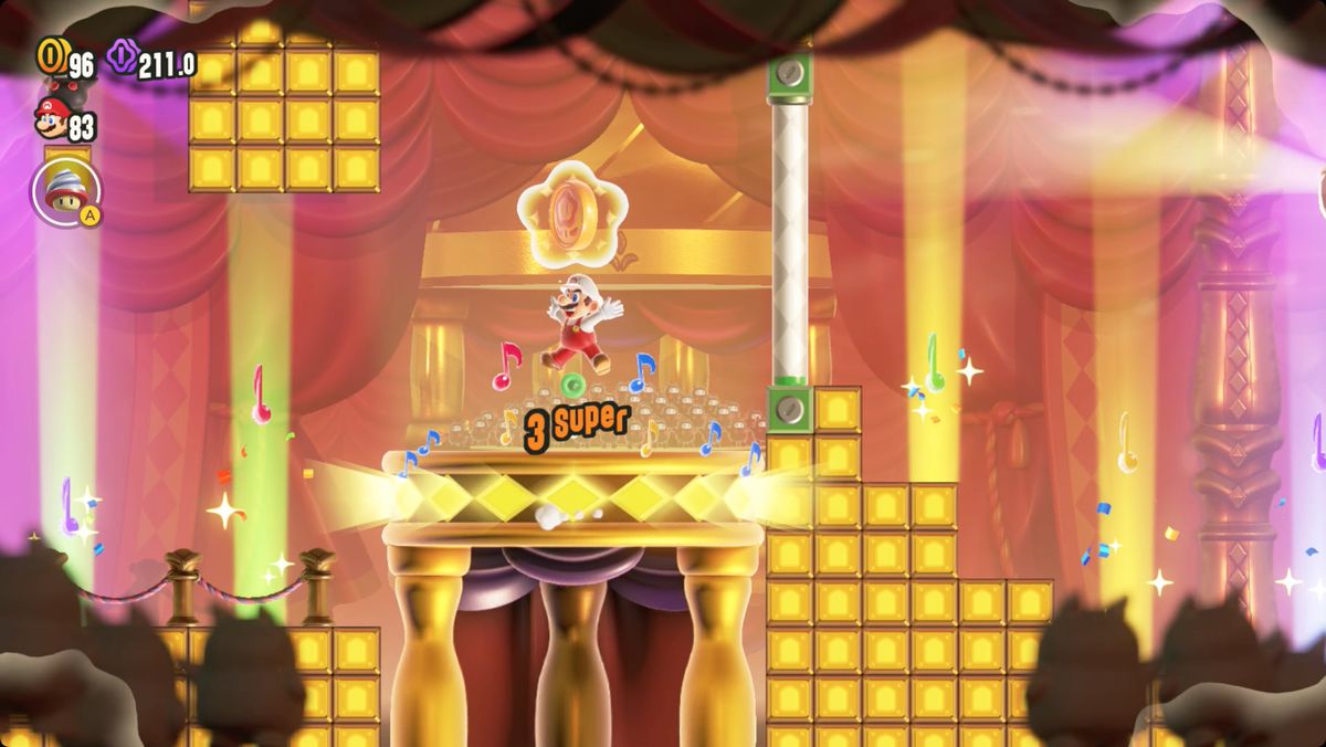Super Mario Bros. Wonder Ninji Jump Party screenshot showing a Wonder Token location.
