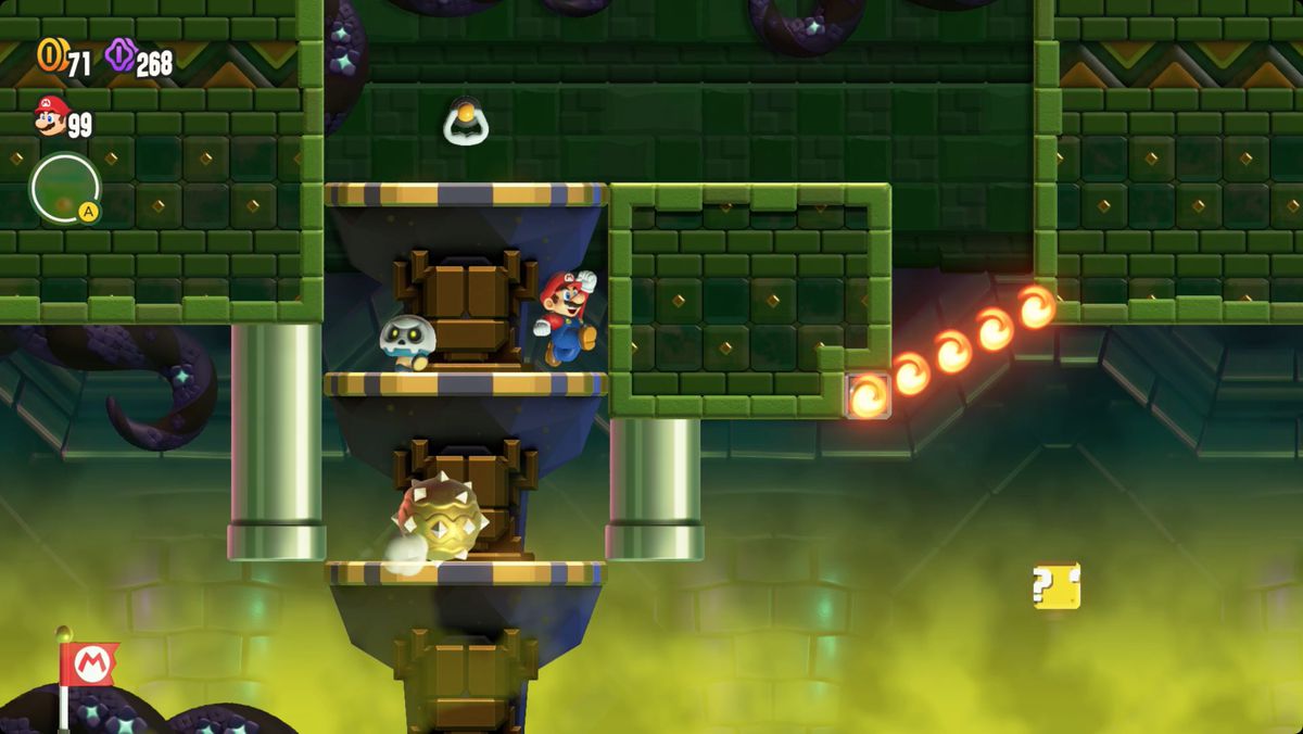 Super Mario Bros. Wonder Sunbaked Desert Palace screenshot showing the Wonder Flower location.