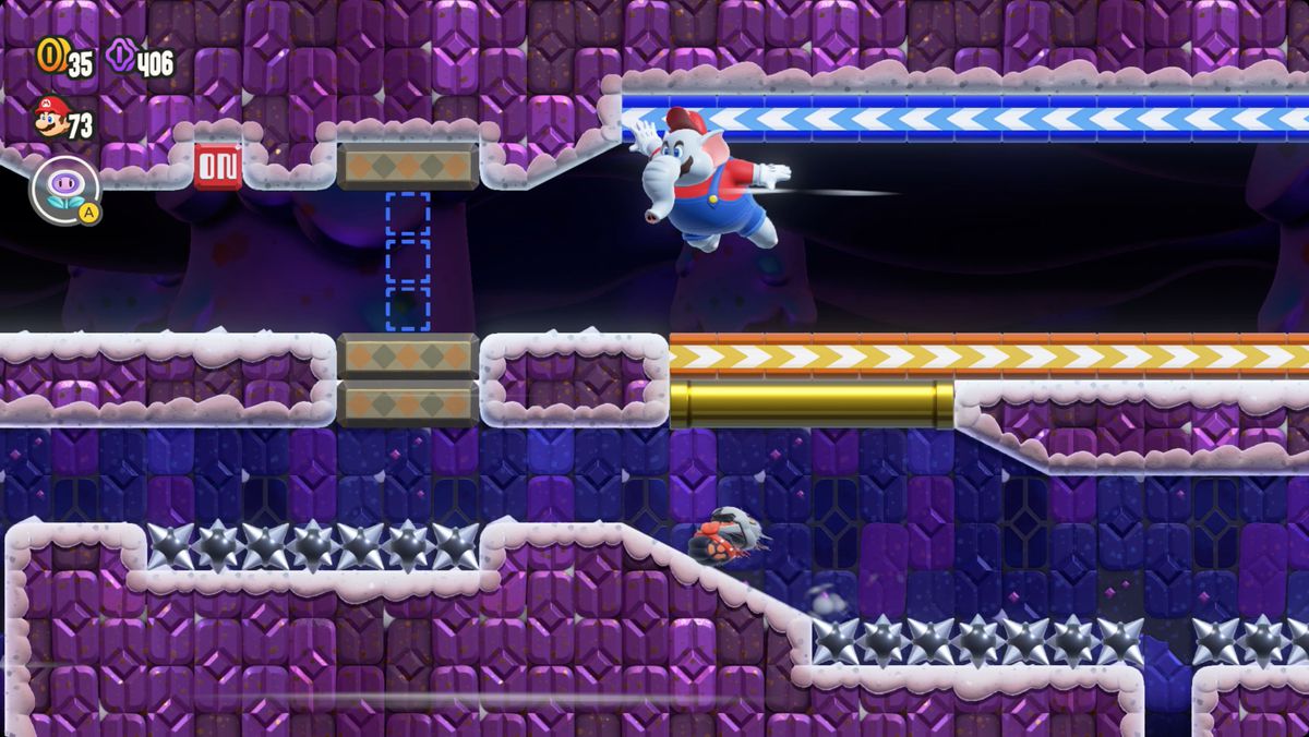 Super Mario Bros. Wonder Break Time!: Revver Run screenshot showing the route to a Wonder Seed.
