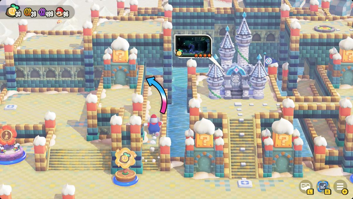 Super Mario Bros. Wonder Sunbaked Desert screenshot showing how to reach the second Poplin Shop.