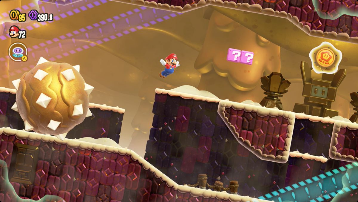 Super Mario Bros. Wonder Rolling-Ball Hall screenshot showing a Wonder Token location.