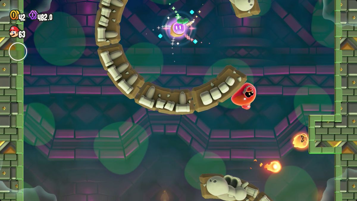 Super Mario Bros. Wonder Deep Magma Bog Palace screenshot showing the location of a Wonder Seed.