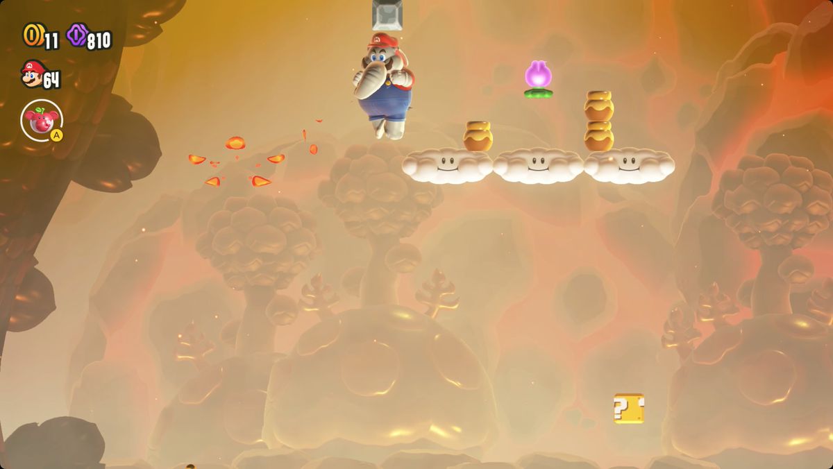 Super Mario Bros. Wonder Hot-Hot Hot! screenshot showing the route to a Wonder Seed.