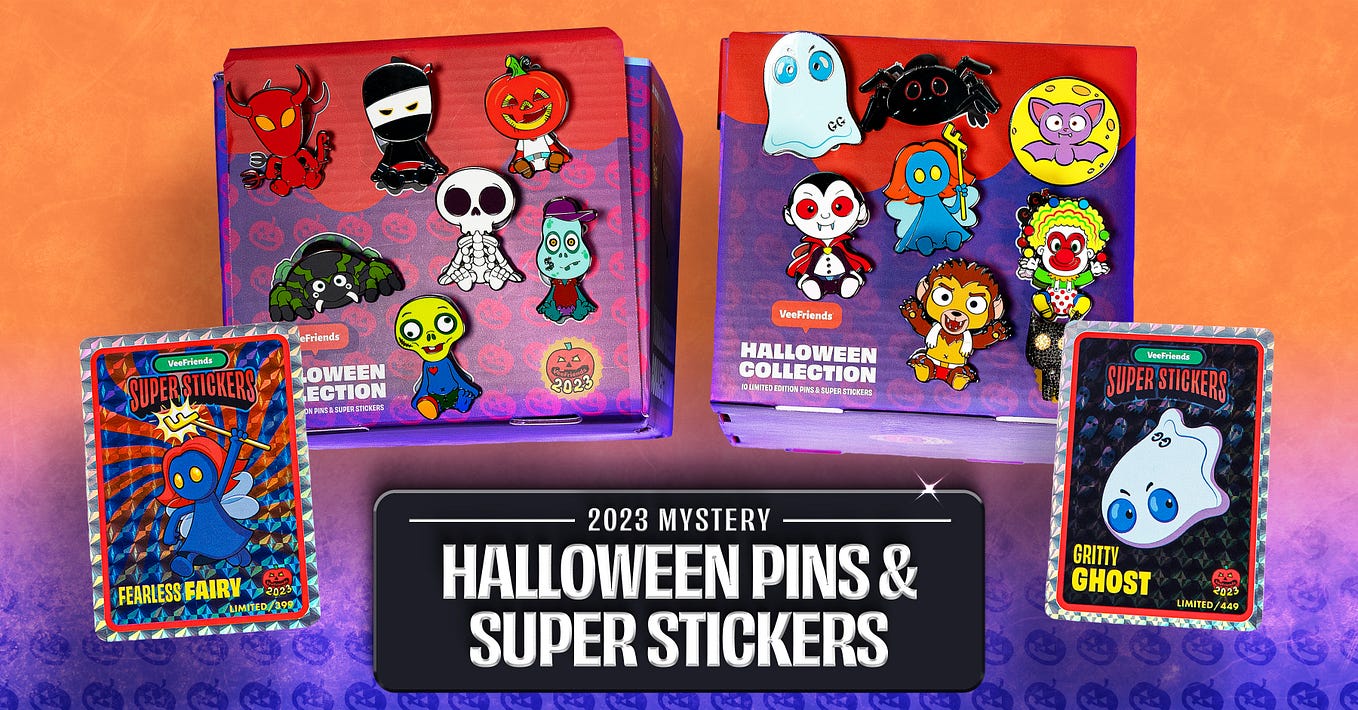 Ein gruseliger Leckerbissen: VeeFriends 2023 Halloween Mystery Pins + Super Sticker!